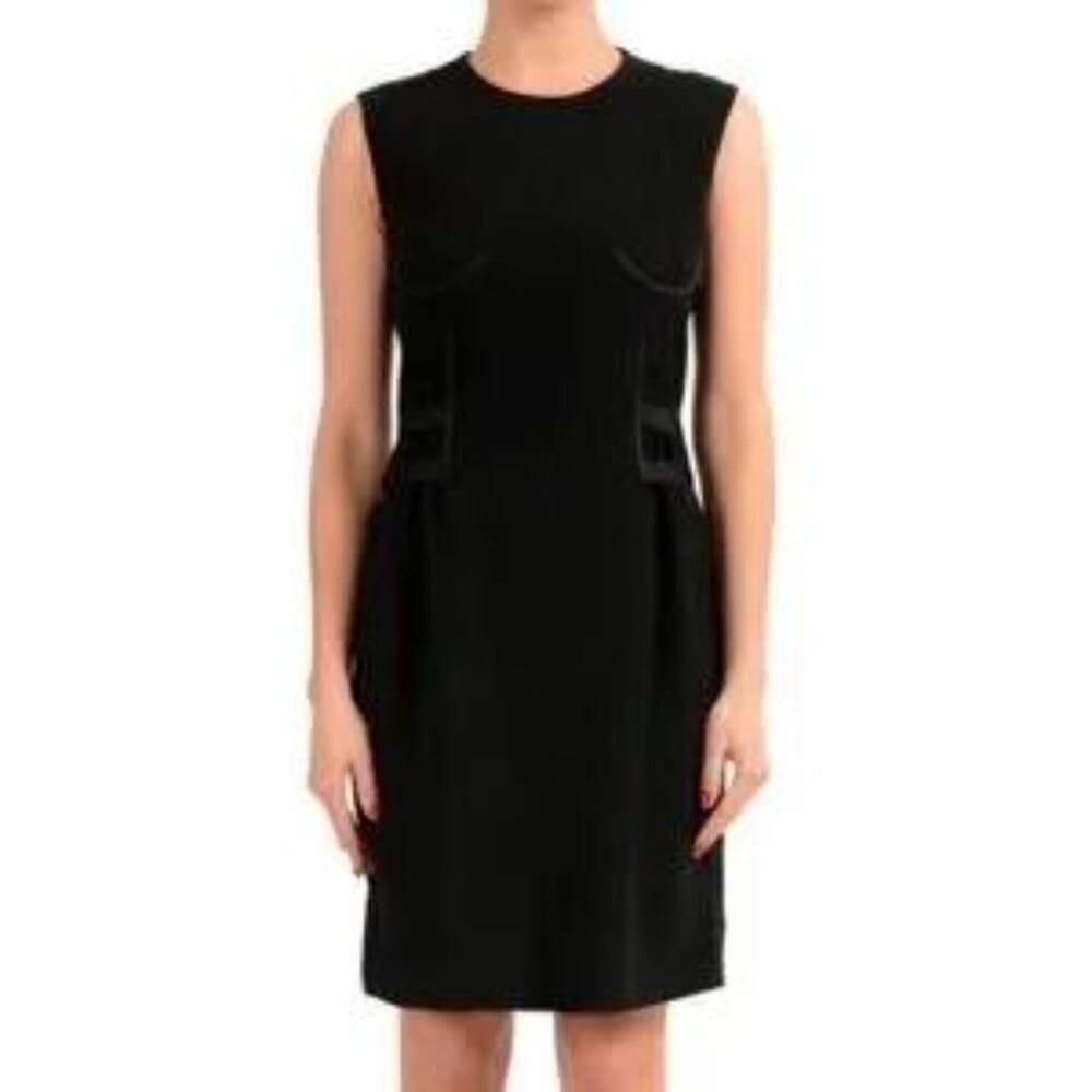 Maison Margiela Wool Blend Corset Sheath Dress Black Size 44 IT US 8 Goth Pleats
